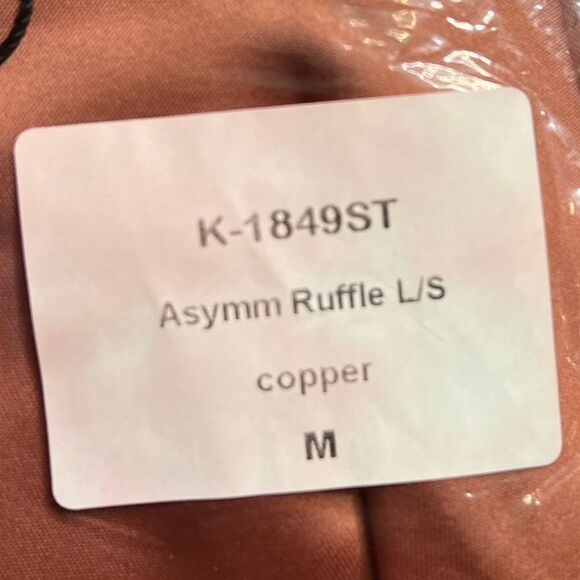 REVOLVE Krisa Asymmetrical Ruffle L/S Satin Style Blouse in Copper. Medium. NWT! - Picture 9 of 15